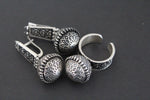 Earrings and ring black STERLING SILVER 925 floral
