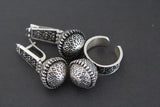 Earrings and ring black STERLING SILVER 925 floral