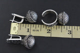 Earrings and ring black STERLING SILVER 925 floral