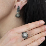 Earrings and ring black STERLING SILVER 925 floral