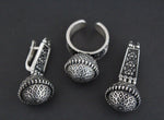 Earrings and ring black STERLING SILVER 925 floral