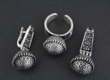 Earrings and ring black STERLING SILVER 925 floral