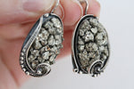 Earrings ring pendant Silver 925 Natural Pyrit golden druzy