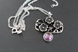 Pendant Silver 925 floral with purple lab quartz