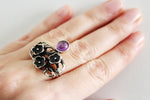 Silver 925 Earrings and ring floral with purple lab quartz