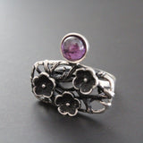 Ring Silver 925 floral with purple lab quartz