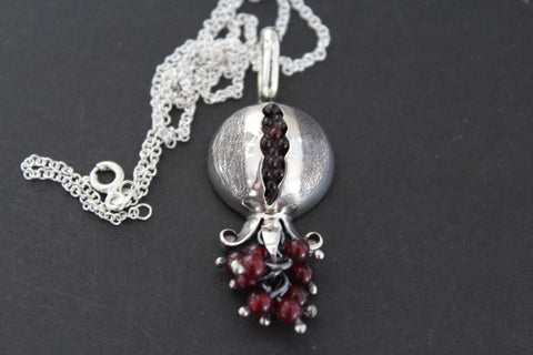 Pendant pomegranate Sterling silver 925 jewelry natural garnet One Of a Kind