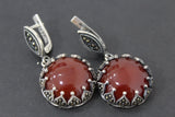 Natural carnelian gemstone Earrings Silver 925 Marcasite