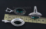 Earrings marcasite sterling silver 925 green lab topaz