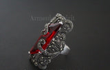 Sterling silver 925 red stone topaz Earrings and ring handmade