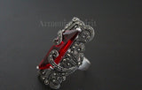 Earrings sterling silver 925 Red lab topaz stone Luxury jewelry