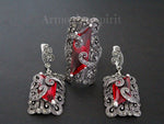 Sterling silver 925 red stone topaz Earrings and ring handmade