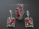 Sterling silver 925 red stone topaz Earrings and ring handmade