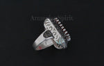 Set marcasite  silver 925 earrings ring lab red topaz white zircons