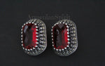 Set marcasite  silver 925 earrings ring lab red topaz white zircons