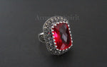 Set marcasite  silver 925 earrings ring lab red topaz white zircons