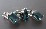 Earrings middle length Sterling silver 925 Teal turquoise stones