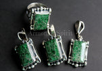 Sterling silver 925 SET Earrings ring pendant natural Aventurine green with sequins One of a kind