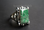 Sterling silver 925 SET Earrings ring pendant natural Aventurine green with sequins One of a kind