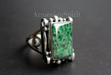 Sterling silver 925 SET Earrings ring pendant natural Aventurine green with sequins One of a kind