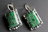 Sterling silver 925 SET Earrings ring pendant natural Aventurine green with sequins One of a kind