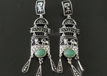 Natural GREEN jade long Earrings and ring STERLING silver 925