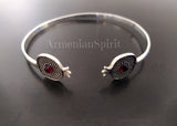 Cuff bracelet pomegranate red stones SILVER 925