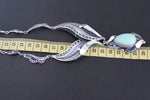 Silver 925 necklace with large pendant gemstone pale green aventurine