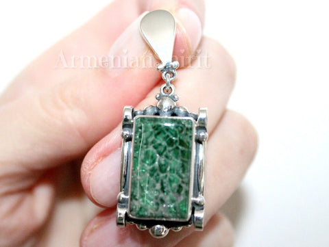 Sterling silver 925 PENDANT Aventurine gemstone green One of a kind