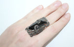 Black stone ring Sterling silver 925 Marcasite jewelry