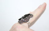 Black stone ring Sterling silver 925 Marcasite jewelry