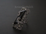 Black stone ring Sterling silver 925 Marcasite jewelry