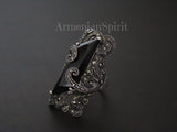 Black stone ring Sterling silver 925 Marcasite jewelry