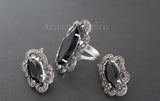 Marcasite earrings sterling silver 925 with black topaz stone