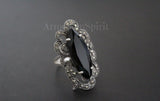 Earrings and ring sterling silver 925 marcasite jewelry Black topaz