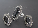 Earrings and ring sterling silver 925 marcasite jewelry Black topaz