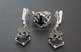 Black stone dangle earrings sterling silver 925 Marcasite