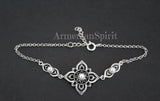 Bracelet sterling silver 925 White lab created pearl Flower Armenian handmade
