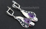 Amethyst earrings long Sterling silver 925 One of a kind