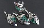 Set Earrings ring pendant Silver 925 Natural Pyrite golden druzy green malachite