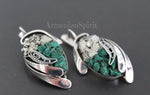Earrings Sterling Silver 925 Natural Pyrite golden druzy green malachite jewelry