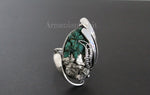 Set Earrings ring pendant Silver 925 Natural Pyrite golden druzy green malachite