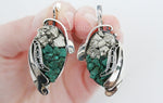 Earrings Sterling Silver 925 Natural Pyrite golden druzy green malachite jewelry