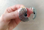 Very large earrings Sterling silver 925 semi circle with black stone onyx