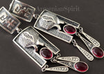 Earrings very long with pomegranate with red oval stone