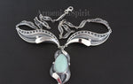 Silver 925 necklace with large pendant gemstone pale green aventurine