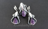 Calla flower Large ring sterling silver 925 Amethyst druse purple