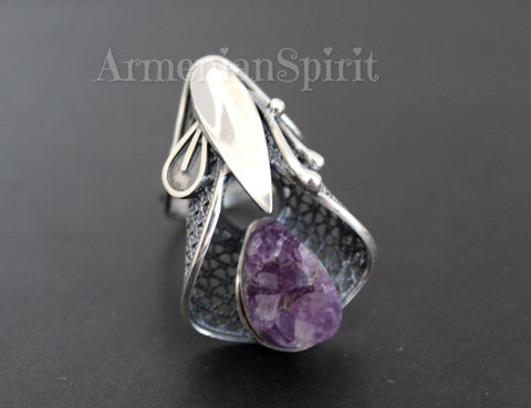 Calla flower Large ring sterling silver 925 Amethyst druse purple