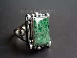 Sterling silver 925 ring natural Aventurine gemstone green with sequins