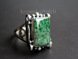 Sterling silver 925 ring natural Aventurine gemstone green with sequins